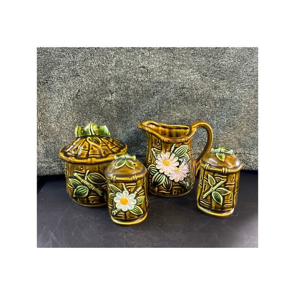 Flambro Ceramic Bamboo Design Kitchen Set c1970 - Picture 1 of 9